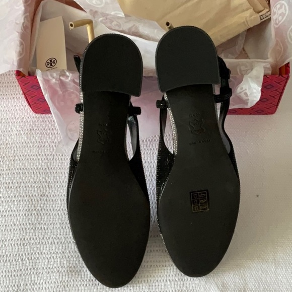 Tory Burch Black and Silver Block Heel Slingbacks - Picture 6 of 8